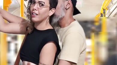 Stranger man fuck married woman in running bus