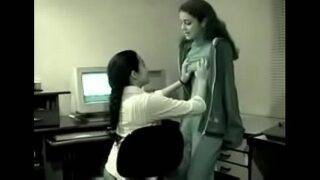 Young lesbians have fun at office