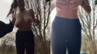 Russian girl exposing huge tank boobs while on jogging