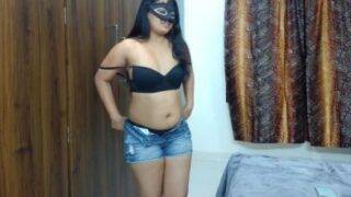 Masked Telugu 19yo girl in short jeans stripping nude